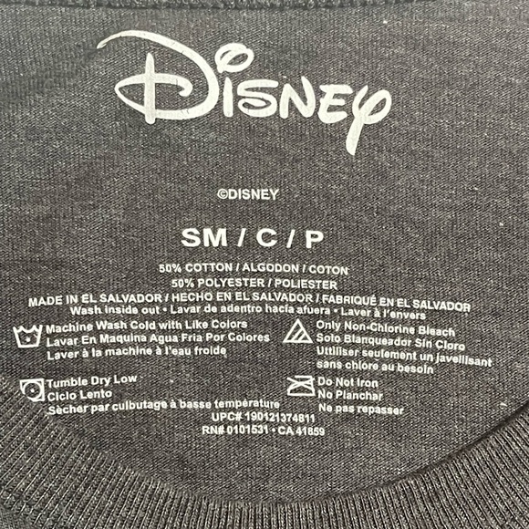 DISNEY CROPPED GREY EMBROIDERED MICKEY MOUSE STRIPED SLEEVES SHIRT SZ SM - Picture 3 of 5